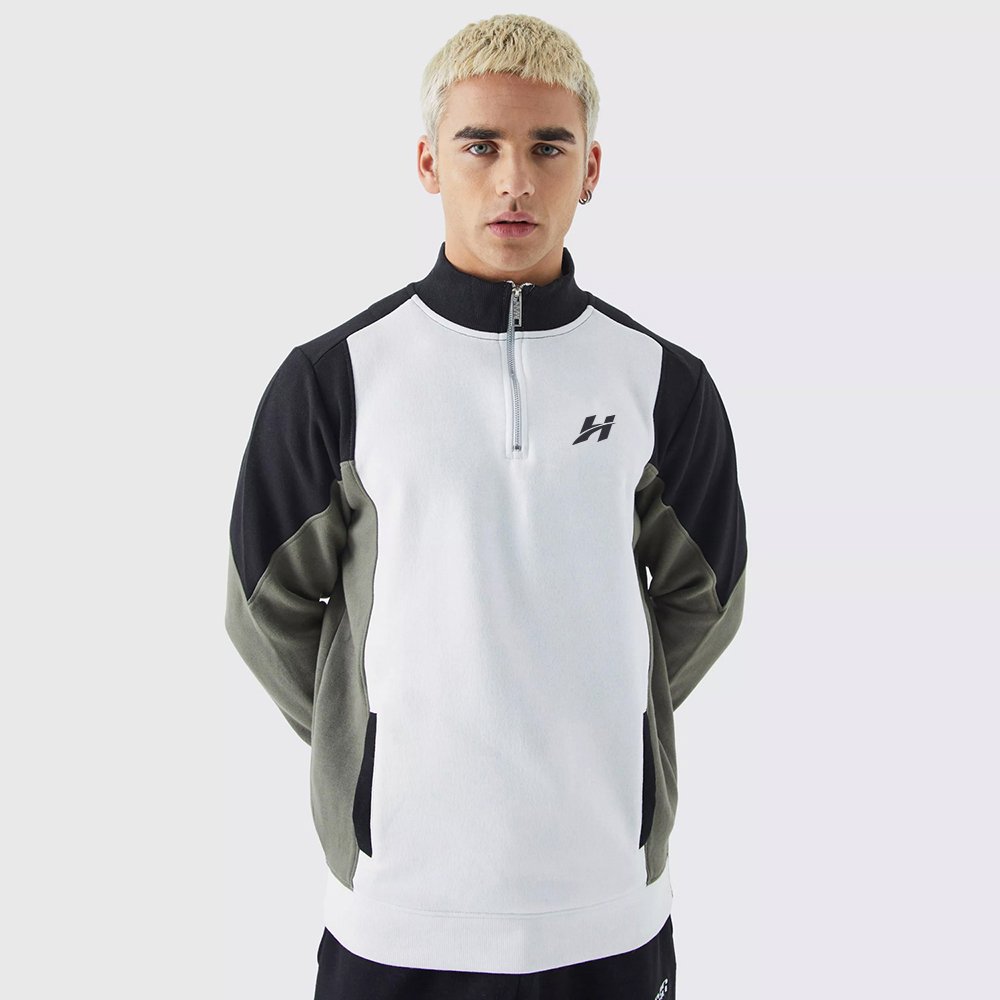 1/4 ZIP Funnel Neck Color Block Sweatshirt